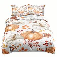 Conjunto de capa de edredom com estampa de abóbora em aquarela 3D, 2/3 peças, flores de outono com frutas vermelhas, conjunto de capa de edredom botânico (tamanho 135x200, apenas 1 fronha)
