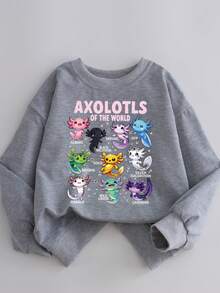 少女卡通印花运动衫圆领长袖落肩套头衫休闲秋冬女童针织上衣。全新秋季时尚，万圣节 - 灰色 - 查看 8