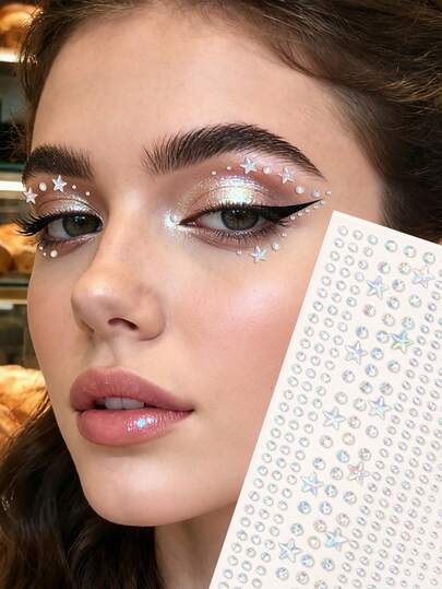 Minimalist Three-Dimensional Sparkling Rhinestone Facial Decoration Small Particle Diamond Laser Sparkling Pentagram Rhinestone, Y2k Festival Party Daily Decoration DIY Facial Decoration Music Festival Makeup Party Dance Party Suitable For Hair, Eyes, Face, Body Decoration Diamond Sticker 1 Piece Set