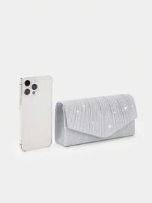 REMANLAND 迷你亮片链条褶皱方形晚宴手拿包/手提包，完美搭配女士舞会礼服、舞厅配饰、亮片连衣裙、闪光连衣裙、优雅正式礼服、优雅舞厅钱包，也适合伴娘，适用于婚礼招待会、派对、婚礼、舞会、盛会和其他场合。 - 銀色 - 查看 5