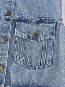 2pcs/Set Tween Girl Casual Street Fashion Minimalist Comfortable Versatile Long Sleeve Denim Patchwork Jacket And Knit Pants Set - Medium Wash - View 4
