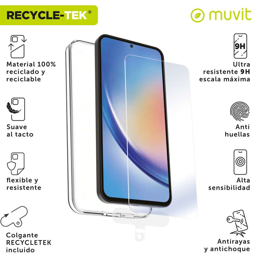 Coque Muvit for Change compatible avec Samsung Galaxy A35 5G + protection d'écran en verre trempé plat - Blanc - Voir 1