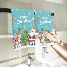 2PCS Christmas Kitchen Towels Merry Christmas Santa Reindeer Tree Multifunctional Towels, Aesthetic Design, Quick Dry, Fine Workmanship,  Suitable For,  Hotel, Picnic, Travel, Winter Decor Gift