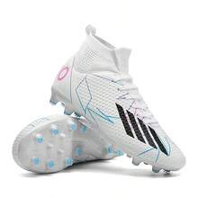 New Recommended Teenage Football/Soccer Shoes, High-Top, Long Studs, Wear-Resistant, Non-Slip, Suitable For School, Match, Training, Adults & Unisex - White - View 3