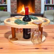 Tábua de Petiscos Porta Taças e Vinho Decoração Cantinho do Churrasco Madeira Frios Presente Noivado