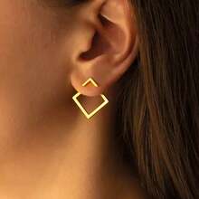 925 Silver Earrings For Women, Diamond-Shaped Women's Accessory, Delicate Party, Luxury Guarantee, 18k Gold Plated - 金色 - 查看 1