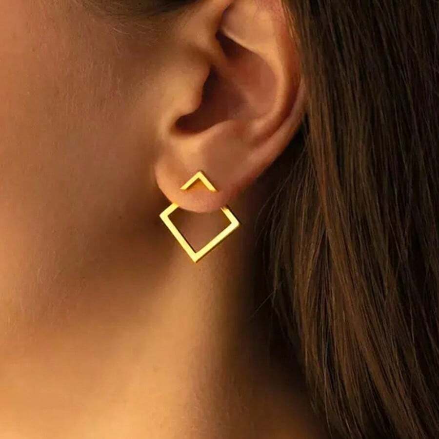 925 Silver Earrings For Women, Diamond-Shaped Women's Accessory, Delicate Party, Luxury Guarantee, 18k Gold Plated - 金色 - 查看 1