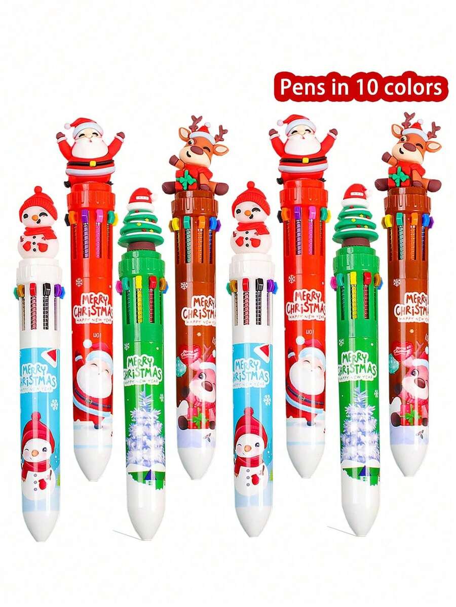 10支/套万圣节迷你多色四合一圆珠笔，可爱万圣节南瓜、女巫、骷髅图案，适合万圣节派对礼品、糖果礼物、生日礼物