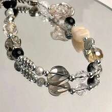 INS Vintage Black & White Beaded Phone Lanyard, Niche Phone Case Pendant, Retro Camera Decor Accessory Gifts For Mother, Family, Friends, Birthday, Holiday Phone Charm, Phone Chain - 透明花朵掛繩 - 查看 4