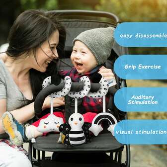 1 Stück Baby Schwarz & Weiß Plüsch Tier Kinderwagen/Krippe Spiralspielzeug mit Rassel, geeignet als Geschenk für Neugeborene, zufällige Markenfarbe