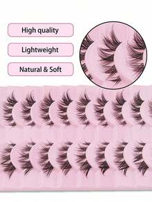 10 Pairs Fox Eye False Eyelashes, Slightly Curved Outer Corners, Thin Stem, Natural Look, Easy To Apply, Daily Use Makeup Essentials - 狐狸眼睫毛 - 查看 6