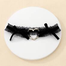 1 Piece Chic Black Lace Thigh Ring With Heart-Shaped Metal Pendant And Pink Bow Detail - Women's Elastic Leg Accessory, Hand Washable, Thigh Jewelry - Hồng - Xem 4