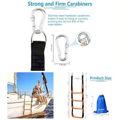 Boat Rope Ladder, 3 Step Heavy Duty 880lbs Strength Climbing Marine Rope Ladder With Reinforced Steps, Inflatable Boat, Kayak, Motorboat, Canoeing
