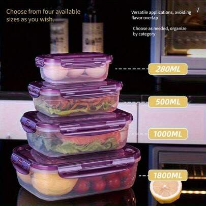 4pcs Rectangular Refrigerator Food Storage Containers, Microwave & Heat Resistant Plastic Lunch Boxes, Food Fruit Airtight Seal Boxes