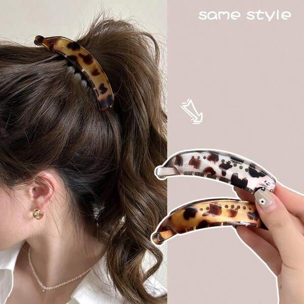 2 piezas Clips de pelo retro de una pieza, Clips de fijación de cola de caballo de estilo coreano de alta gama, estampado de leopardo, plástico ABS elegante, para otoño/invierno, pasador de pelo, barrettes