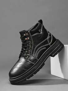 Botas para hombre para exteriores, nuevas botas de trabajo de moda casual, botas versátiles de suela gruesa con estilo clásico retro