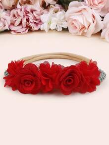 3 Stück/Set süße Baby Mehrfarbig Rosenblüten, Chiffon Blumen & Spitzenblumen Dekor Elastische Stirnbänder