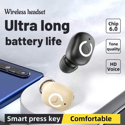 Auricular inalámbrico, larga duración de la batería, control universal del teléfono, cancelación de ruido para llamadas de voz - Auricular inalámbrico para deportes y sueño, control de volumen táctil, micrófono de cristal, batería de polímero de litio de 45mAh, adecuado para todos los teléfonos inteligentes - Auricular individual