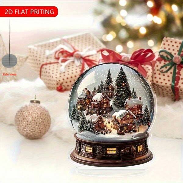 2D Globo di neve in acrilico con scena di casa invernale, spessore 0,3 cm, ideale per decorare casa, soggiorno e scrivania dell'ufficio, ottimo regalo di Natale