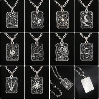 Vintage Oil Drop Tarot Card Stainless Steel Necklace, Suitable For Daily Wear