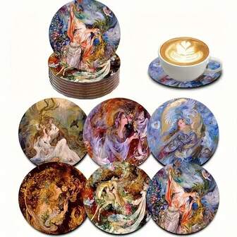 6 件/套绘画艺术木制杯垫，微型绘画，家居装饰杯垫，适用于咖啡杯、饮料、葡萄酒、啤酒吧，适用于家庭、咖啡厅、下午茶、马克杯 - 室内装饰、假日家居装饰、派对用品、很棒的礼物创意