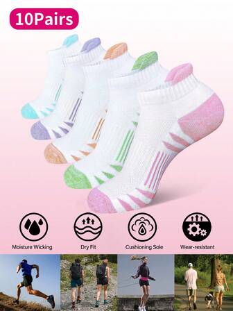 10 Pairs Women's Running Socks, Professional Sports Socks Mixed Color, High Quality Ankle Socks Suitable For Various Sports Activities