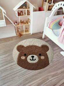 1pc Cute Cartoon Bear Print Carpet, Soft & Durable Faux Wool Round Area Rug, Comfortable Home Mat, Washable, Suitable For Bedroom, Living Room, Play Mat, Bedroom Decor, Area Rug, Vanity Mat, Home Decor, Holiday Decoration
