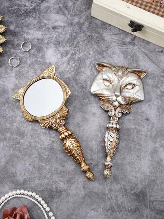 1 Adet Reçine Tilki Şeklinde Dekoratif Ayna, Makyaj Aynası, Dekoratif El Tipi Tuvalet Aynası, Oturma Odası, Çalışma Masası, Yatak Odası, Tatil Partisi, Hediye İçin Ev Dekorasyonu