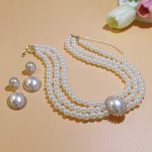 3pcs/5pcs Vintage Palace Style Earrings & Necklace Set, Faux Pearl Choker Necklace, Bridal Collar Necklace - Gold - View 6