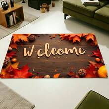 [YH]The Flannel Floor Mat With The Word "Welcome" Printed On It And Surrounded By Autumn Elements Such As Maple Leaves And Pine Cones Is Not Only Suitable For Kitchens, Living Rooms, Entrances/Doorways, Corridors, And Balconies, But Also Has The Characteristics Of Softness, Comfort, And Durability.It Can Also Be Used As A Beautiful Decorative Floor Mat In Autumn - trắng - Xem 2