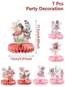 7pcs, Flower Fairy Honeycomb Decoration Set,Party Centerpieces For Table,Butterfly Flower Fairies Theme Party Decorations, Birthday Party Babe Shower Supplies Background Decoration - Multicolor - View 9