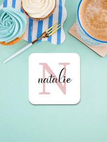 Personalised Name Drinks Wooden Coasters With Heart, Drinks Coaster Any Name, Coaster For Girls, Name And Initial,Custom Design Square And Round 2 Styles, Christmas Gift For Daddy From Son Or Daughter,2025 Christmas Table Decorations , Custom Family Keepsake Square Wooden Coaster - Multicolor - View 10