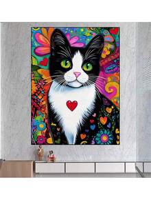 5D Cat Full Diamond Round Diamond Painting Kit, Modern Style Animal Patterns, DIY Mosaic Art Crafts, Home Decoration Gifts - Multicolor - View 3