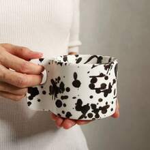 1pc Black & White Polka Dot Ceramic Mug, Coffee Cup, Fashionable Couple Milk Cup, High-Quality Breakfast Cup, Suitable For Home, Back To School, Gift For Friends, Valentine's Day, Mother's Day, Christmas, Water Bottle, Indoor & Outdoor, Camping - 多 - 查看 4