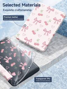 粉色蝴蝶结樱桃双面亚克力水晶保护壳，兼容 iPad 10 代、iPad 10.2/iPad mini 6/iPad mini 7/9.7、Galaxy Tab A9 Plus、3+Y 折叠平板电脑，防弯折，硅胶加固边角，自动唤醒/睡眠，内置笔槽，多角度支架 - 完美日常保护，理想的节日礼物 - 彩色 - 查看 10