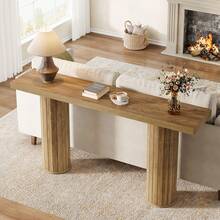 LITTLE TREE 160 Cm Extra Long Console Table, Rectangular Foyer Table, Wooden Sofa Table Behind Couch, Farmhouse Wooden Entrance Table For Living Room, Hallway, Entrance - Brown - View 7