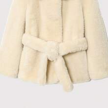 2025秋冬时尚新款柔软白色仿毛领收腰修身保暖毛绒大衣女款 - 淡黃色 - 查看 5