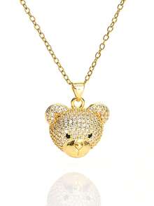 1pc Fashionable Elegant Cute Copper Inlaid Zirconia Bear Pendant Necklace, Jewelry For Women, Suitable For Daily Wear And Party/Holiday Style, Valentine's Day Couple Gift