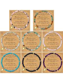 1pc Cross Bracelets For Women Christian Gifts - 4MM Beaded Cross Bracelet Inspirational Christmas Confirmation Baptism Birthday Gifts Natural Stone Bracelets Jewelry(The Bracelet Has A Circumference Of 18cm, And The Actual Product Will Have A Few More Beads Than The Picture ,There Are Some Differences Between The Card Font And The Picture So Please Be Cautious When Placing An Order)