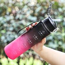 1 Stück 800ml robuste und strapazierfähige Outdoor Sport Lässig Wasserflasche mit Deckel und Strohhalm, Großvolumige Sport Wasserflasche mit Zeit-Volumen Skala, auslaufsichere Gradientenglas Fahrrad Wasserflasche mit Skala - leicht und strapazierfähig, geeignet für Outdoor Sport, Wandern, Fitness und Outdoor Aktivitäten, Klettern, Camping, Radfahren, geeignet als Schulgeschenk, Geburtstagsgeschenk, Halloween, Weihnachtsgeschenk