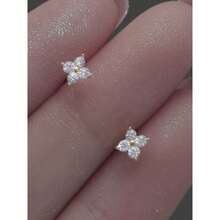 S925 Sterling Silver 18K Gold Mini Four-Leaf Clover Earrings, Sweet & Fresh Meteor Tassel Design For Women