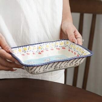 Mango Colorful Long Rectangular Baking Pan, Suitable For Home Or Restaurant, Circular Pizza Pan For Oven Use, Specialized Home Cheese Baked Rice Plate Tray