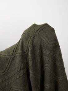 FOR BEAUTY 秋冬新款圆领扭结印花长袖针织衫，女士宽松苔藓绿简约通勤风套头衫，休闲舒适保暖上衣，新年 - 墨綠色 - 查看 8