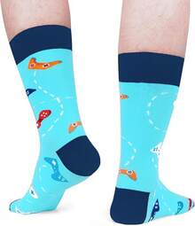 Men's Funny Novelty Crazy Pattern Dress Socks For Gifts - 黑色/藍色/紅色/彩色電玩-5米 - 查看 6