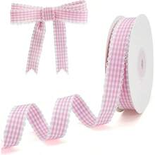 Gingham Plaid Ribbon - 58x20 Yards Polyester Checked Ribbon Wrapping, Flower Bouquets, Wreaths - Home Party Decor Ribbon Pink - Hồng + 5/8" - Xem 1