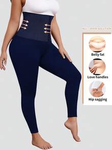 1 buc. Pantaloni de yoga cu talie înaltă, mărime plus, cu nasture, talie subțire, versatili pentru sport, ținute casual și straturi, potriviți pentru primăvară, vară, toamnă, iarnă - Albastru marin - Vizualizare 2