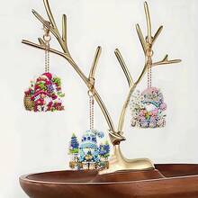 6 piezas Llaveros de arte de diamantes DIY, 4 estilos diferentes para elegir, patrón de muñeco de nieve de invierno, asimétrico de doble cara con rhinestones, efecto exquisito, colgante de mochila, decoración colgante de coche, juego de manualidades de mosaico, decoración de regalo de Navidad y cumpleaños