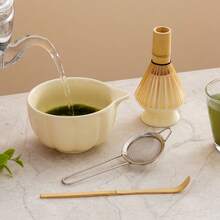 1pc/2pcs/5pcs Premium Matcha Set, Ceramic Bowl With Spout & Bamboo Whisk, Breakfast/Latte Matcha Preparation Set, Matcha Starter Kit, Unique Matcha Gift Box - Yellow - View 10