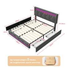 Bed With Storage Space, 160 X 200 Cm, Upholstered Bed With LED Lighting, Double Bed With Drawers And Slatted Frame, Linen, Grey (160 X 200 Cm / 140 X 200 Cm) - Xám - Xem 7