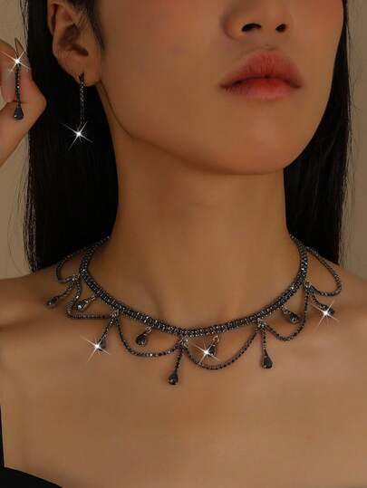 Set di 3 pezzi di gioielli con motivo geometrico minimalista, collana e orecchini, accessori di lusso per feste, strada, spose, matrimoni